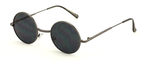 Casual Fashion Small Round Circle Thin Metal Frame Unisex Sunglasses Lennon (Gunmetal, Adult)