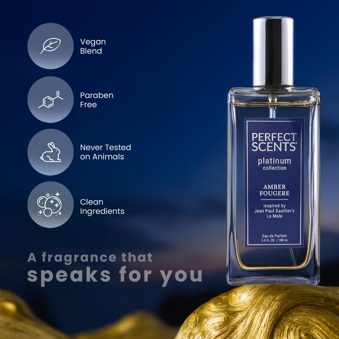 Perfect Scents Fragrances | Inspired by Jean Paul Gaultier’s Le Male | Platinum Collection | Amber Fougere | Men’s Eau de Parfum | Vegan, Paraben