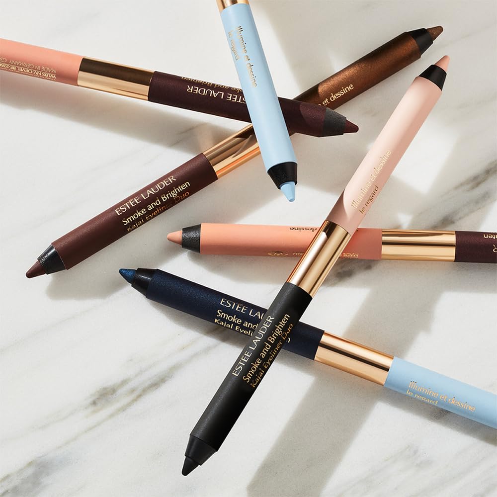 Estée Lauder Smoke and Brighten Long-Lasting Waterproof Kajal Eyeliner Pencil Duo, 0.03 Ounce, Dark Chocoloate/Rich Bronze