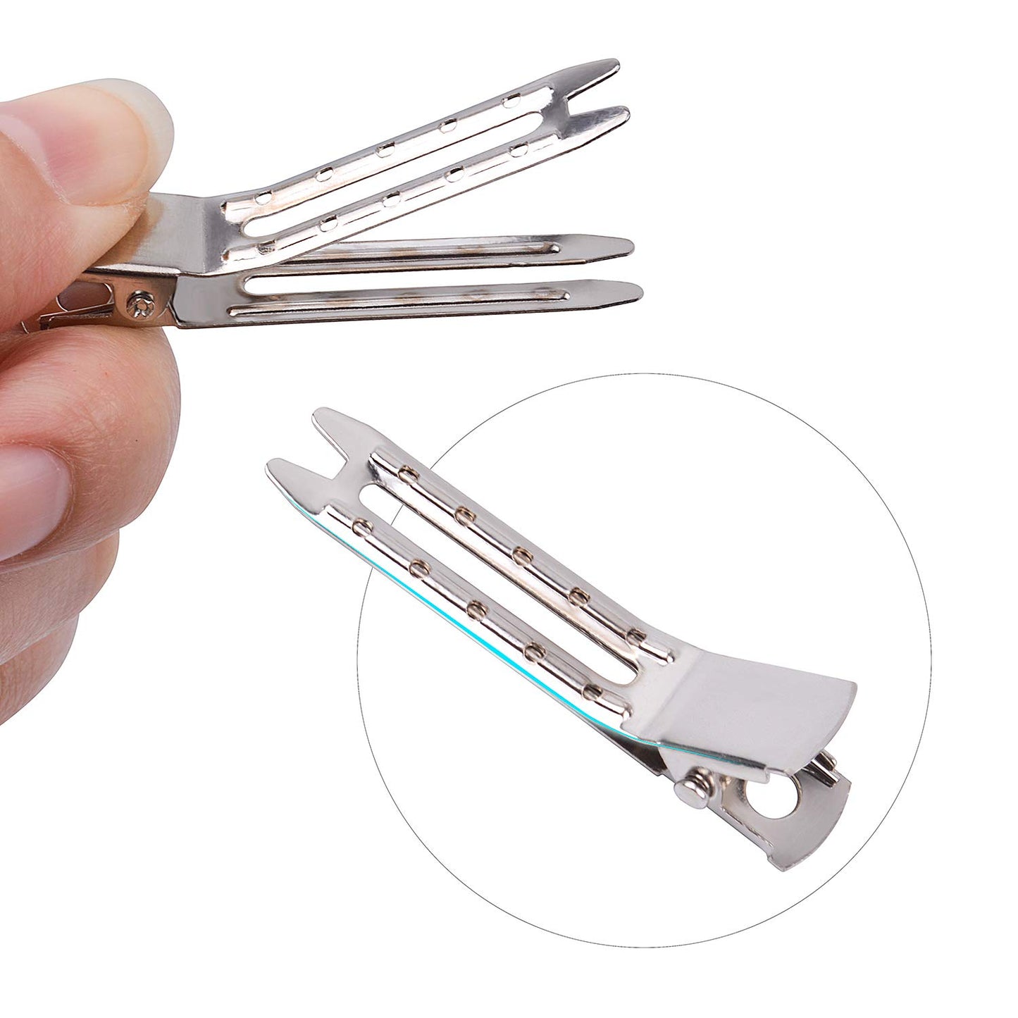 Jdesun 50pcs 1.8“ Silver Metal Hairdressing Double Prong Pin Curl Setting Section Hair Clips Alligator Clips with Holes for Hair Extension