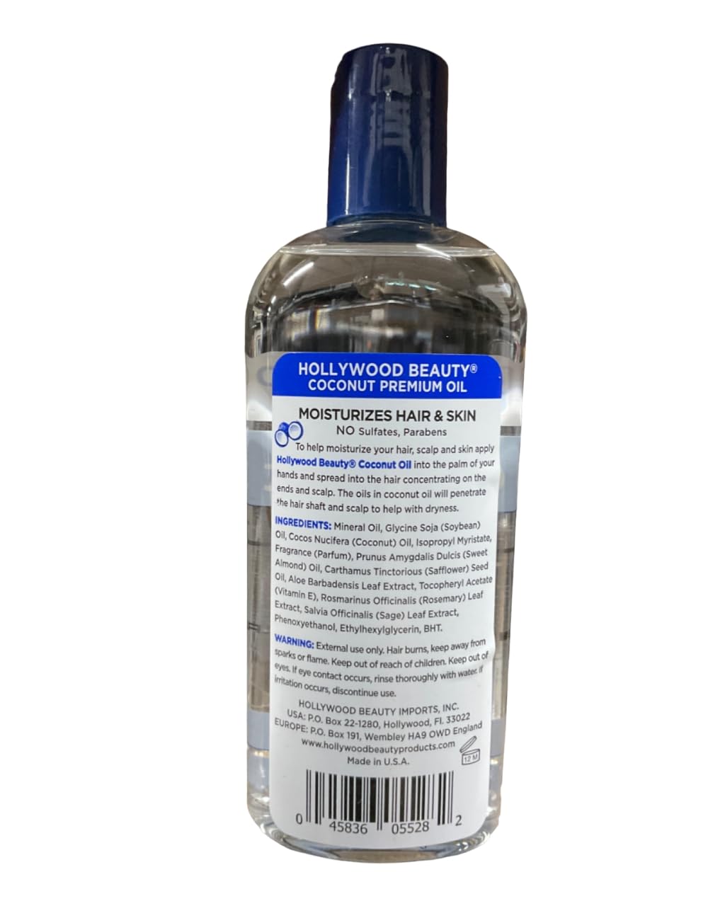 Hollywood Beauty Coconut Hair Oil, 8oz Bottle, Moisturizes Hair & Skin, Replenishes Important Hair Lipids, Body & Massage Oil, Helps Releve Scalp