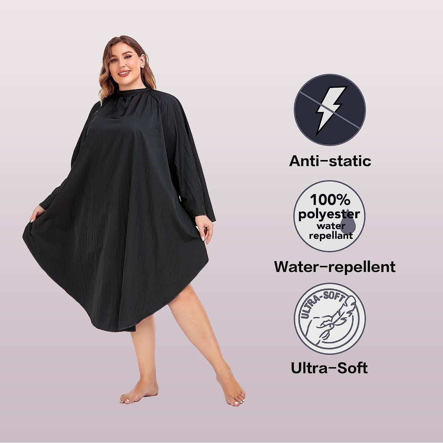 PERFEHAIR Professional Salon Client Hair Cutting Cape Gown, Barber Haircut Cape with Sleeves - Black