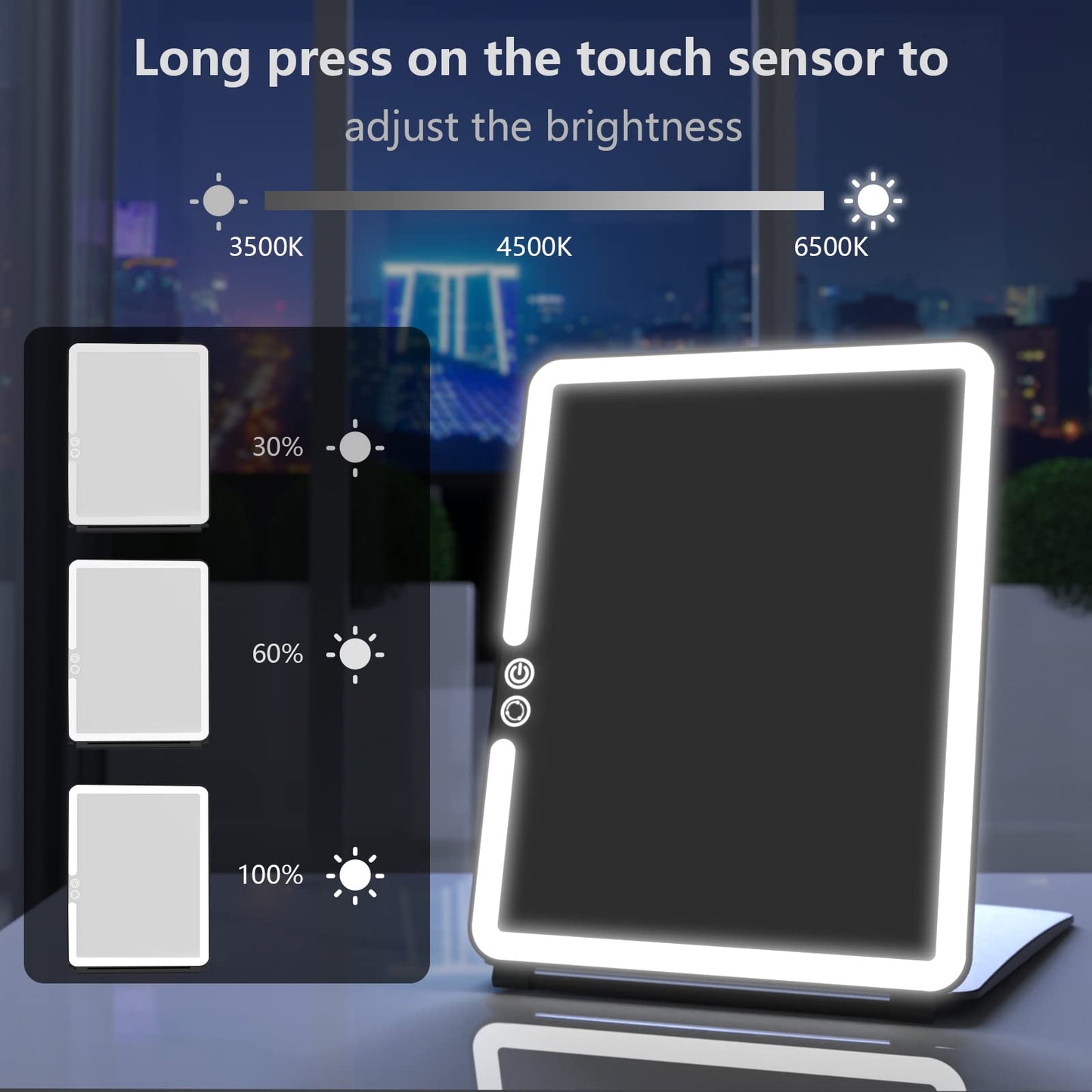 WEILY Portable Travel Mirror Makeup Mirror with 72 LED Lights, Touch Screen Three Colors Dimmable,Ultra Thin, 2000 mAh USB Rechargeable Foldable