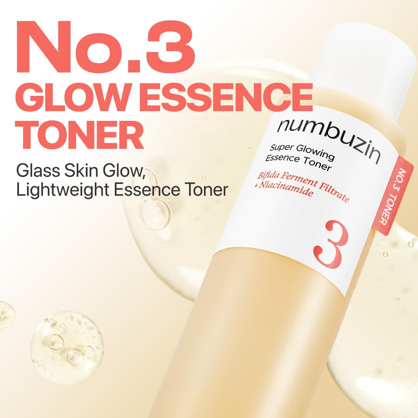 numbuzin No.3 Super Glowing Essence Toner, Fermented Toner for Skin Glow & Texture, Bifida, Niacinamide, Hydrating, Radiance-Boosting Essence, Pore Beauty and Personal Care numbuzin