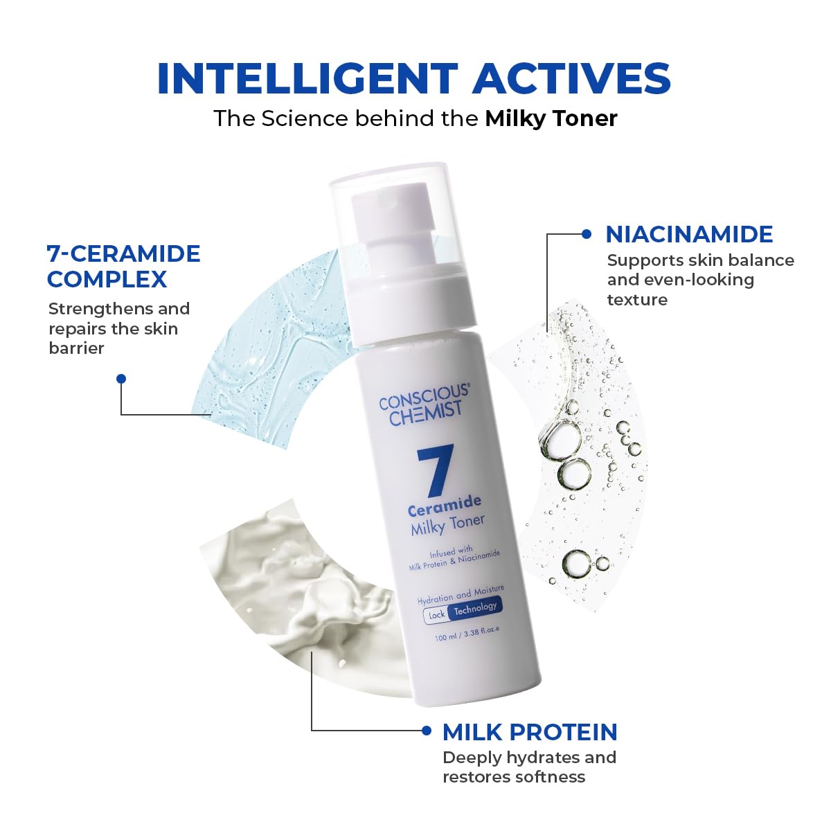 Conscious Chemist® Hydrating Milky Face Toner - 3.4 fl oz (100ml) | with 7 Ceramide Complex & Niacinamide | Soothes, Smooths & Strengthens Skin