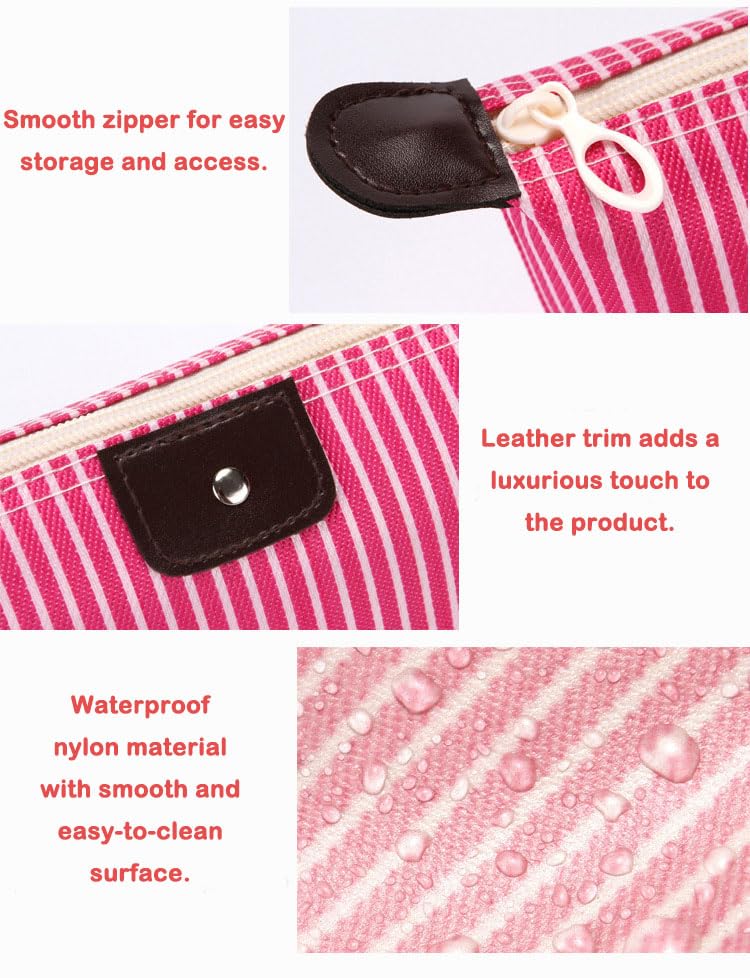 THTAJ 2 Pack Makeup Bag – Preppy Travel Cosmetic Pouch, Nylon Toiletry Bag, Light Pink Skincare Organizer & Tiny Makeup Bag Set