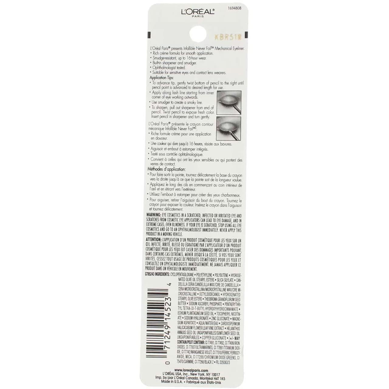 L'Oreal Paris Infallible Never Fail Eyeliner, Black, 0.008 Ounces