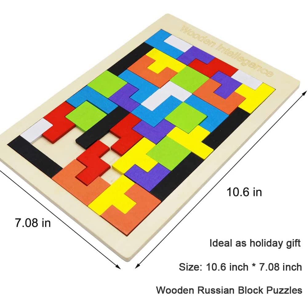 2-Pack Wooden Russian & Hexagon Block Puzzles – STEM Educational Brain Teasers for Kids & Adults, Logic Game & Intelligence Toy Gift