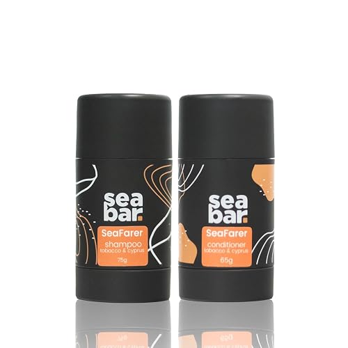 SeaBar Shampoo & Conditioner Bar Set - All Natural Hair Shampoo - Vegan, Sulfate-Free, Eco Friendly Zero Waste Reusable Packaging with Travel