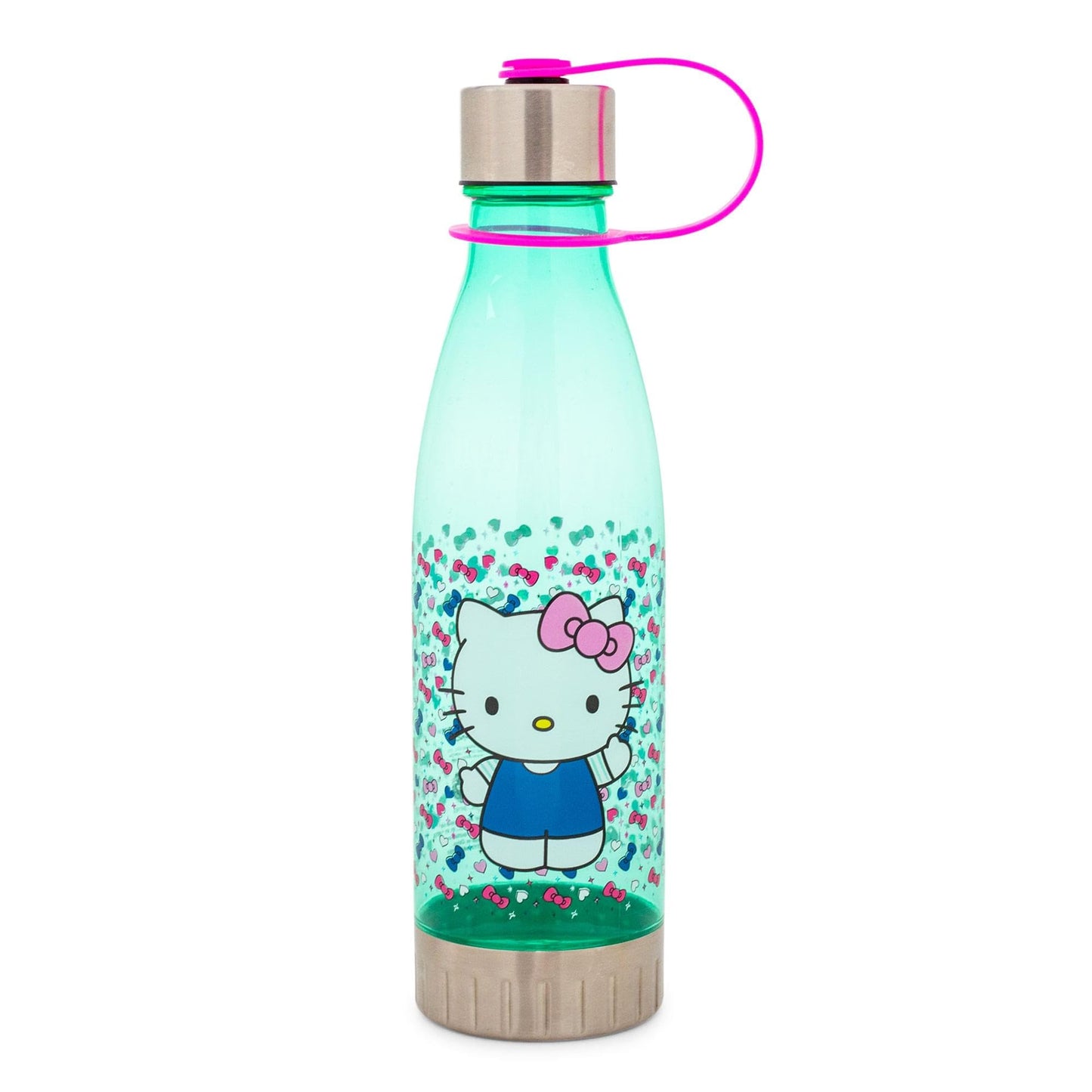 Hello Kitty Sanrio Hearts and Bows Plastic Water Bottle With Leak-Resistant Lid | Large Plastic Sports Jug | Holds 20 Ounces