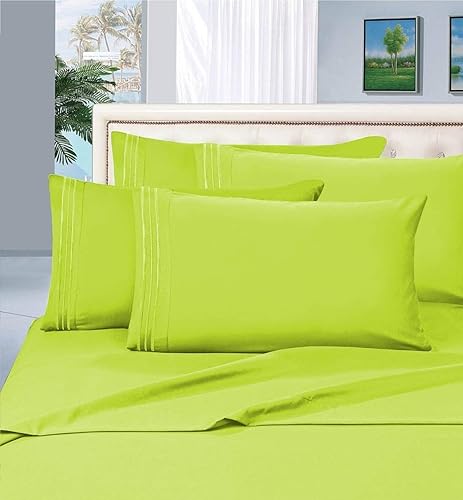 Elegant Comfort 2-Piece 1500 Thread Count Egyptian Quality Ultra Soft Wrinkle, Fade, Stain Resistant Pillowcases, Standard Size, Lime-Neon Green