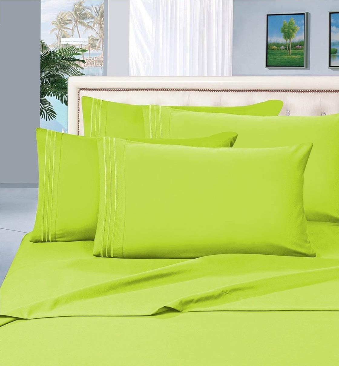 Elegant Comfort 2-Piece 1500 Thread Count Egyptian Quality Ultra Soft Wrinkle, Fade, Stain Resistant Pillowcases, Standard Size, Lime-Neon Green