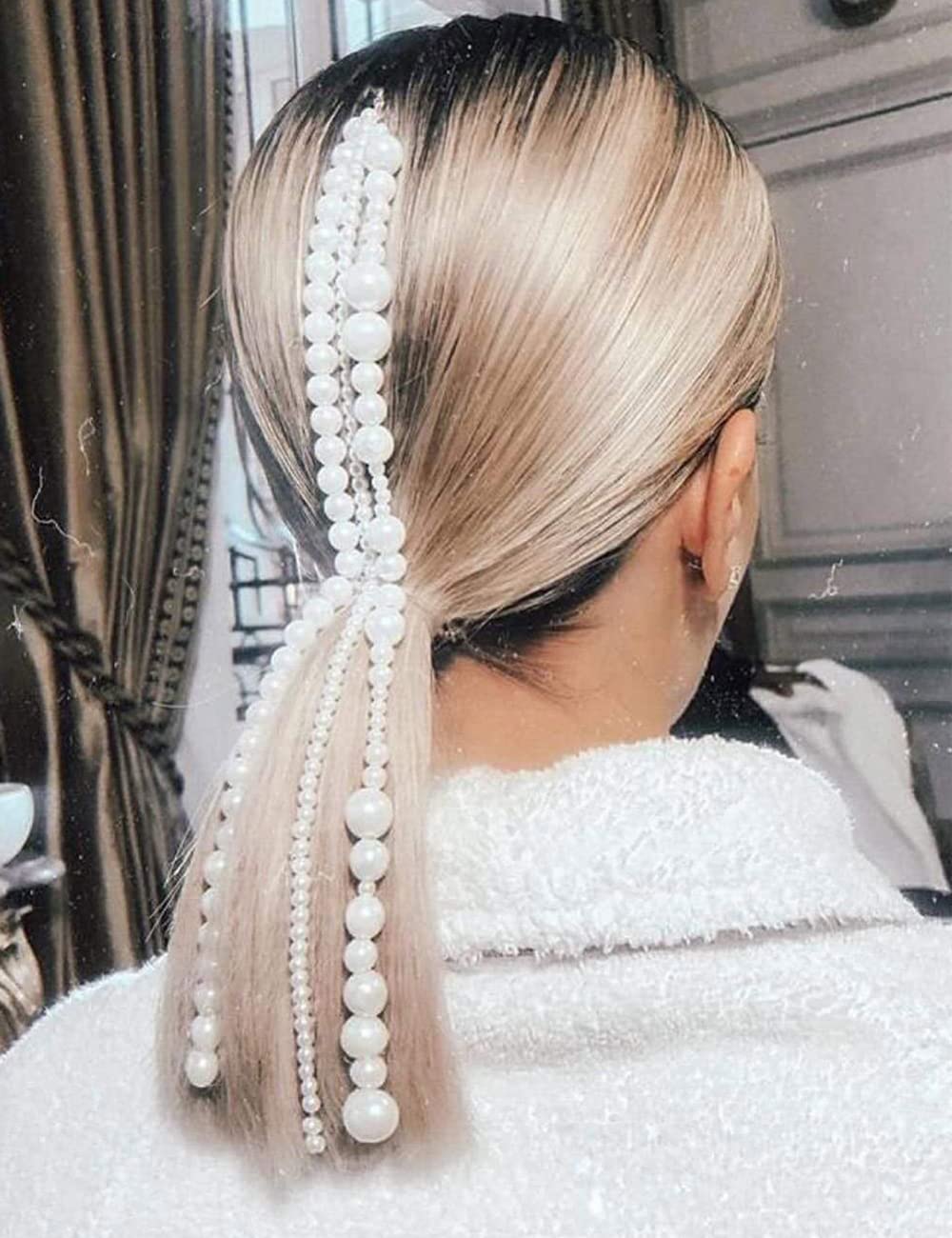 wekicici Hair Extension Chain Pearl Tassel Hair Chain with Clips Party Gatsby Fashion Wedding Hair Accessories for Women and Girls
