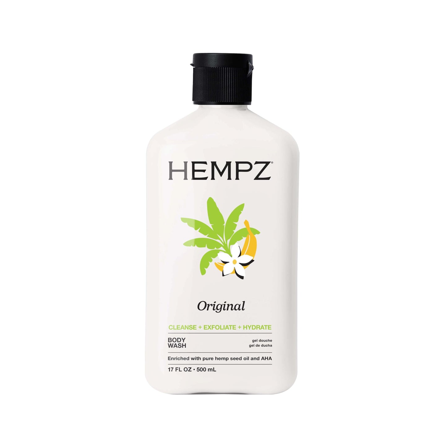Hempz Body Wash - Original Floral & Banana - Hydrating for Sensitive Skin, Scented, Exfoliating with Shea Butter, Pure Hemp Seed Oil, and Algae