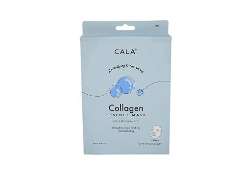 Cala Collagen Essence Facial Sheet Masks, 5 Pack - Ultra-Thin Hydrating Face Mask Sheets with Tea Tree + Herbal Extracts, Hyaluronic Acid