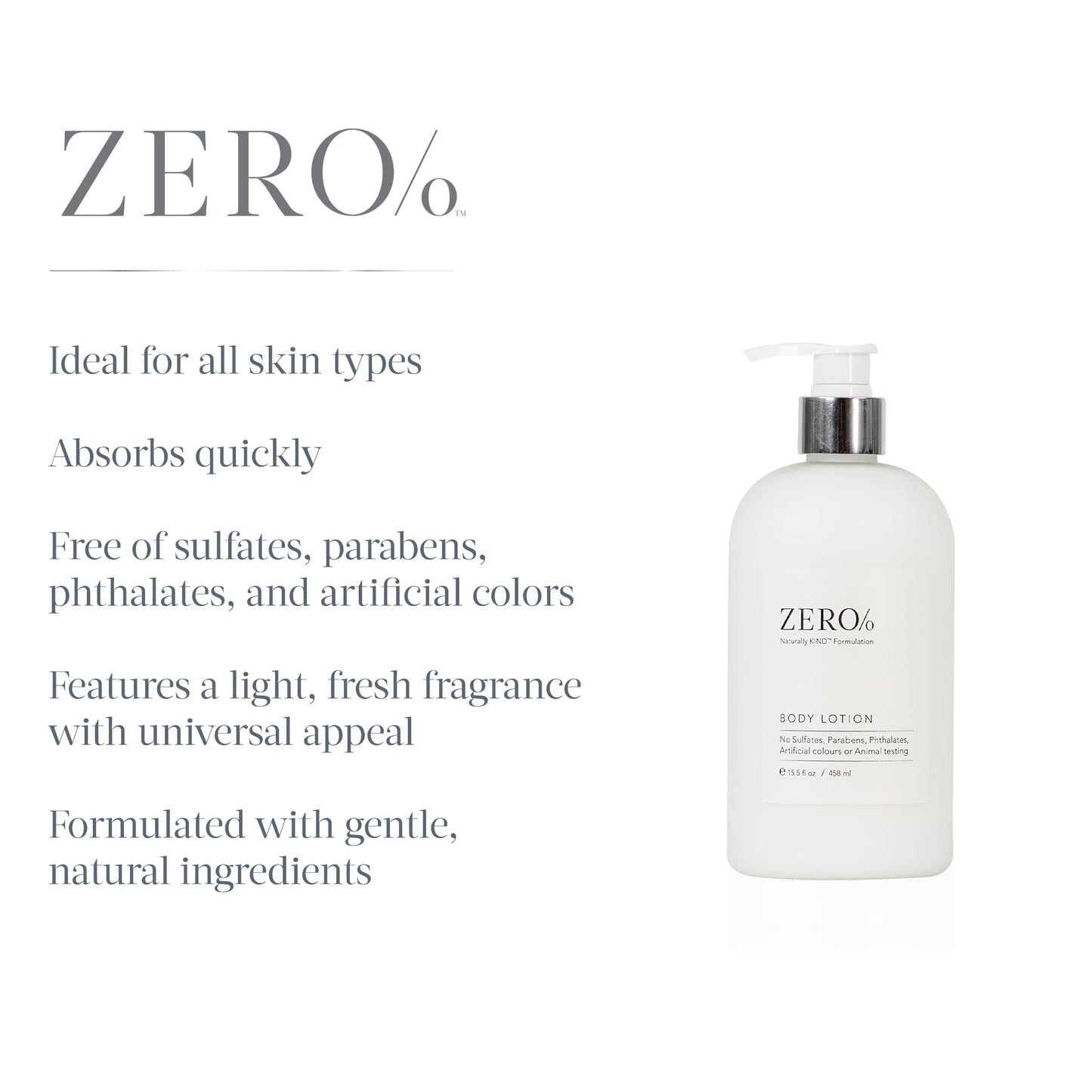 Zero% Unisex Body Lotion - 15.5oz - Light and fresh, Nourishing, Zero Parabens, Sulfates, and Phthalates