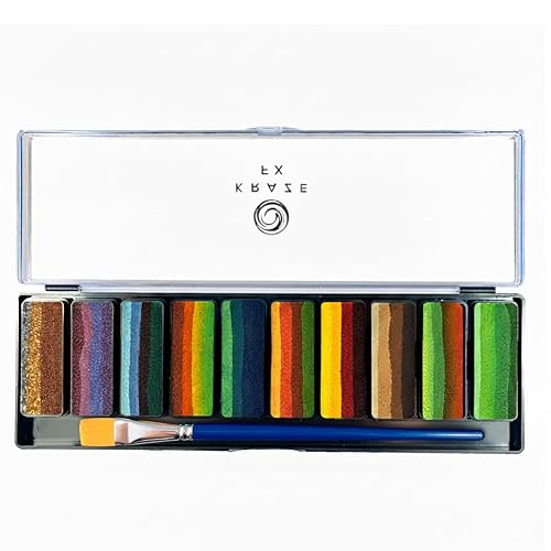 Kraze FX Peaks Face Paint Palette by Tamina Mohammed - 10 Colors Professional Split Cake Set - 3/4" Travel Size Cakes - Metallic & Earth Tones