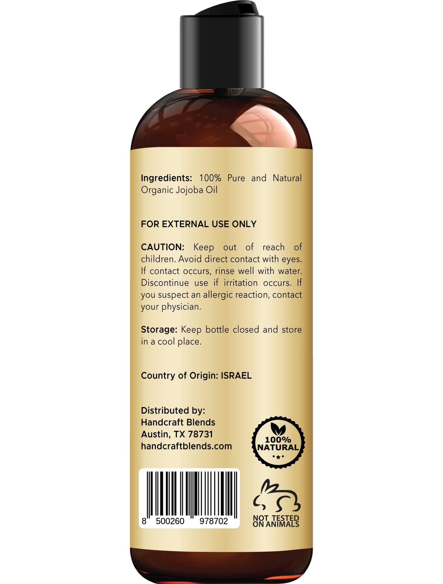 Handcraft Blends USDA Organic Jojoba Oil | Cold-Pressed | 8 Fl Oz | 100% Pure & Natural | for Hair, Skin & Face | Premium Grade Carrier Oil |