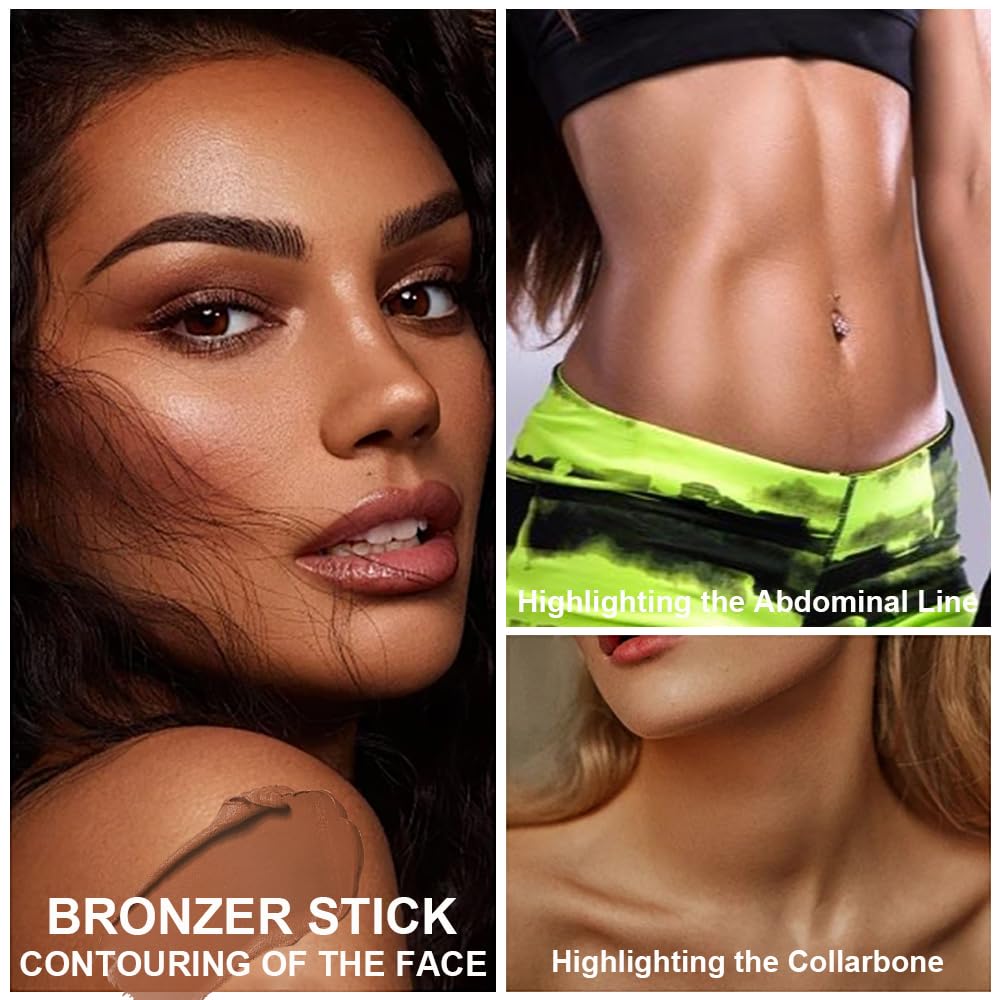 Cream Bronzer Stick, Multi-use Contour Stick for Face Shaping, Matte Finish Beauty Wand for Sculpt the Face, Easy to Apply, Longwear, Waterproof