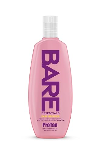 Pro Tan BARE Essentials Dark Bronzer Tanning Lotion 8.5 fl oz - Vegan DHA, Collagen Boosting Squalane, Aloe, Coconut Oil, Jojoba & Vitamins B C E