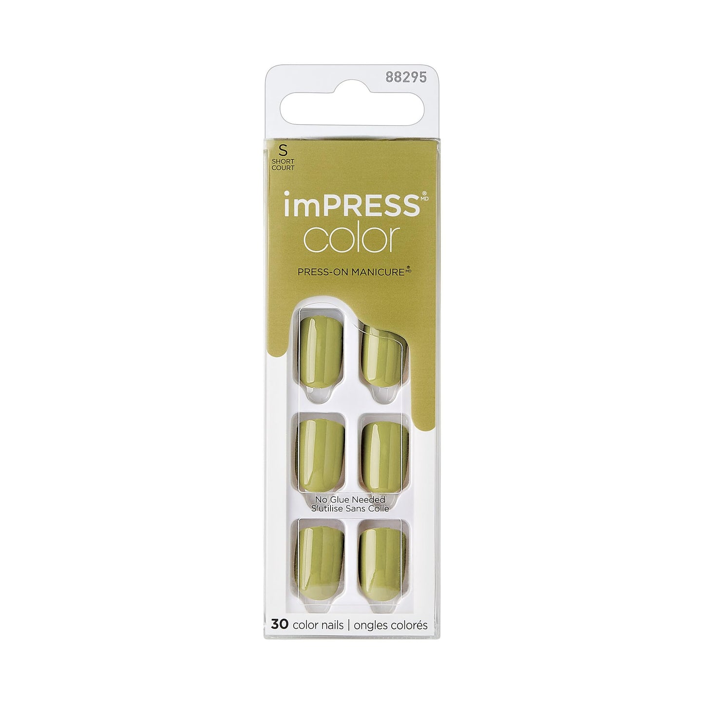 KISS Impress Color No Glue Mani 30 Pcs Press on Nails, Olive Green, Short Size, Squoval Shape, Simple Peel & Press Easy Apply, Hassle-Free Removal Beauty & Personal Care KISS