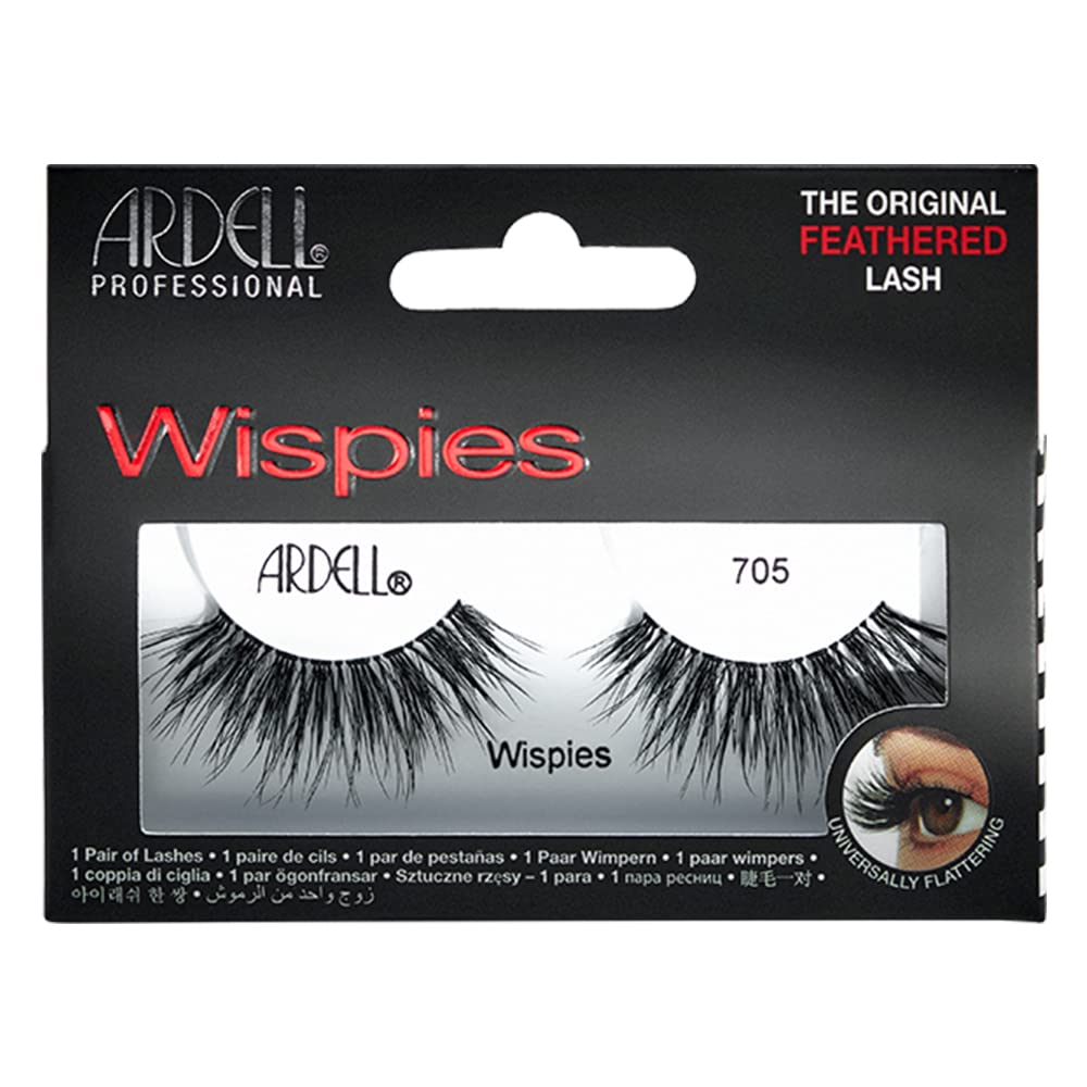 Ardell Wispies False Lashes 705 - Full Volume False Eyelashes, Long & Fluffy Lashes for Natural Look, 1 Pair