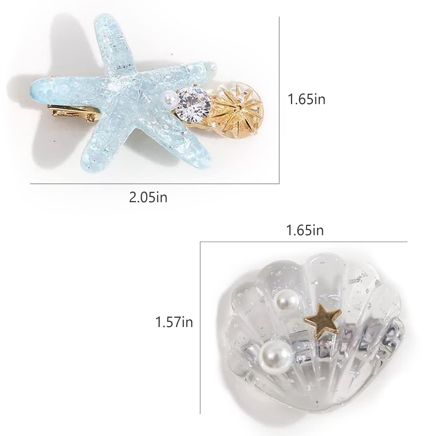 6Pcs Ocean Pearl Shell Starfish Hair Clip - Super Flash Edge, Bangs Clip, Headdress