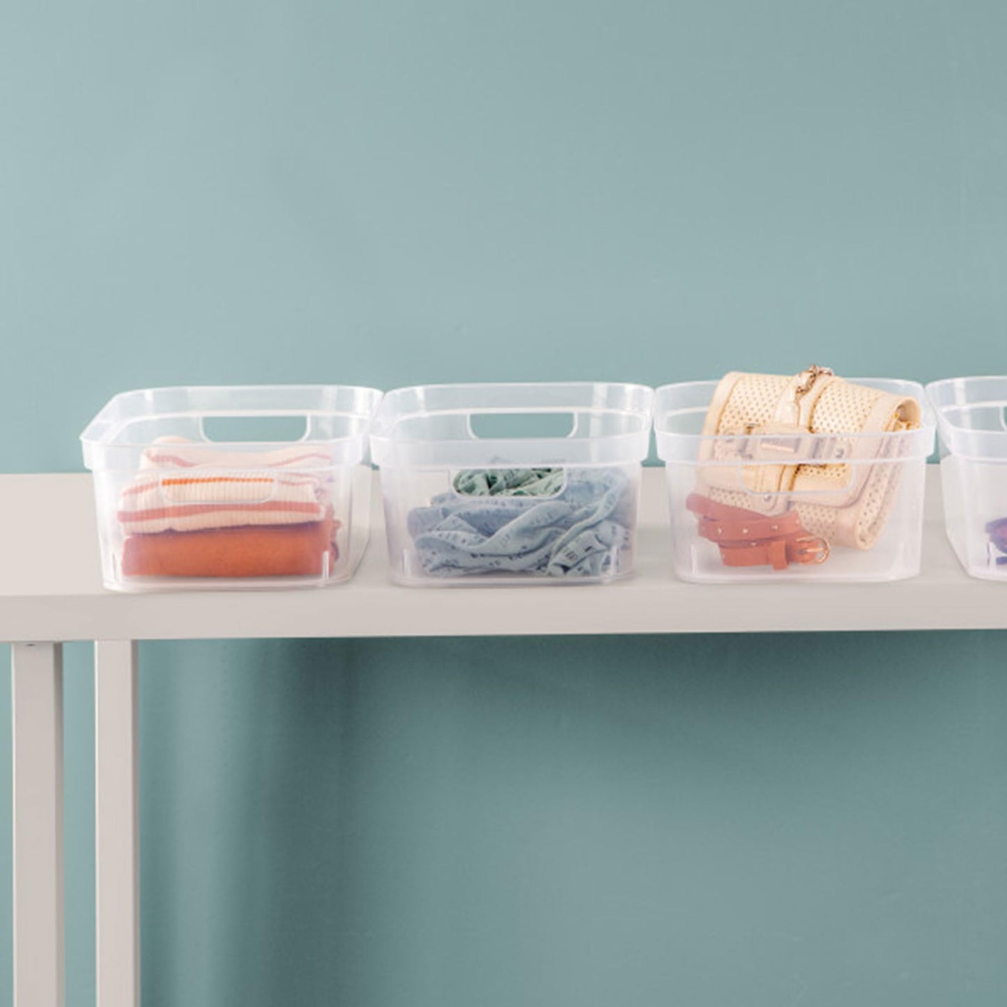 Sterilite 4.25 x 8 x 12.25 Inch Small Modern Storage Bin w/Comfortable Carry Through Handles & Banded Rim for Household Organization, Clear (16 Pack)