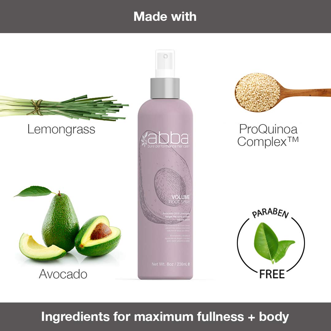 ABBA - Pure Volume Root Spray - Volumizing & Lifting for Fine Hair - Avocado Oil & Lemongrass, 8 fl oz