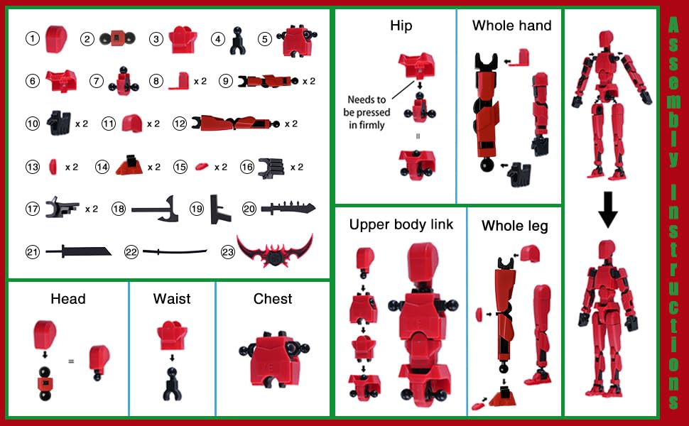Rolling Art Action Figure Set, Model 13 Action Figure, Multi-Jointed Movable,Gift Box Packaging, Great for Loved Ones and Friends(Red)