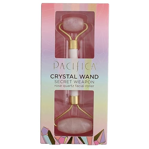 Pacifica Rose Quartz Facial Roller Massager - Crystal Gua Sha Skincare Tool for Face, Eyes & Neck - Cooling Stone Face Massager for Wrinkles, Fine