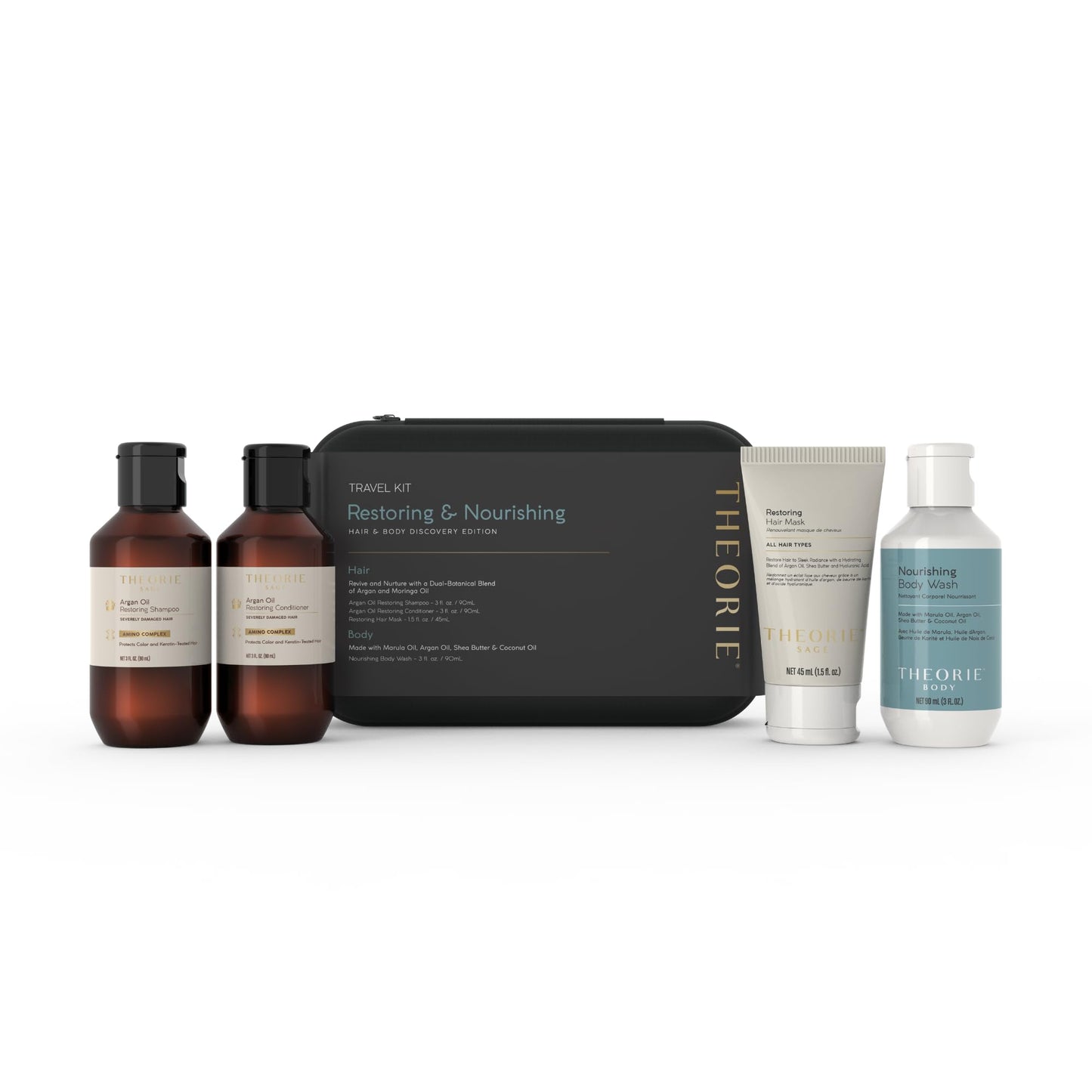 Theorie Restoring & Nourishing Travel Kit - Hydration & Repair for Hair & Skin