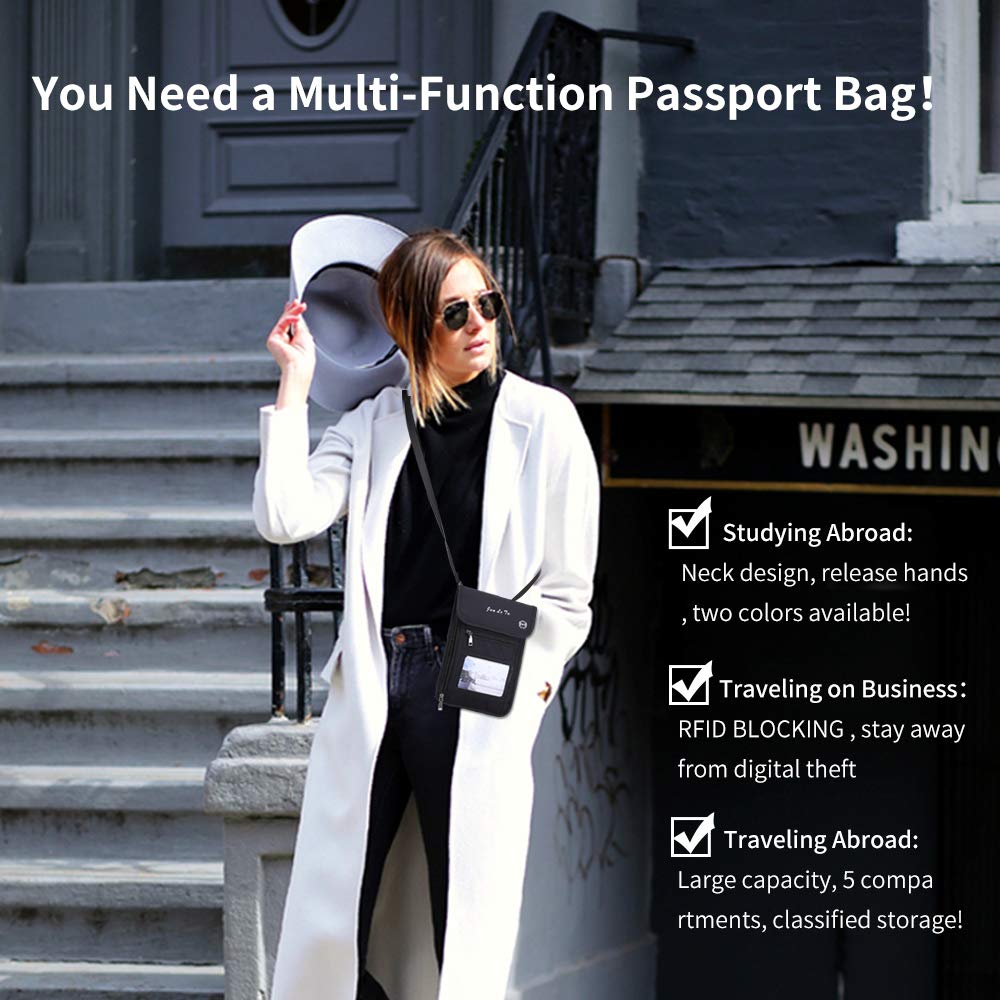 ROOSALANCE Passport Holder – RFID Blocking Travel Wallet with Visual Window, Waterproof Neck Pouch & Document Organizer for Men & Women, Black