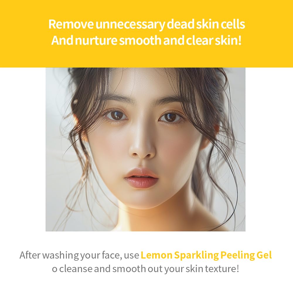 SECRETKEY Lemon Sparkling Peeling Gel, Lemon Extract with AHA & BHA, Gentle Exfoliator for Radiant, Smooth-Looking Skin, Helps Refine Pores and Uneven