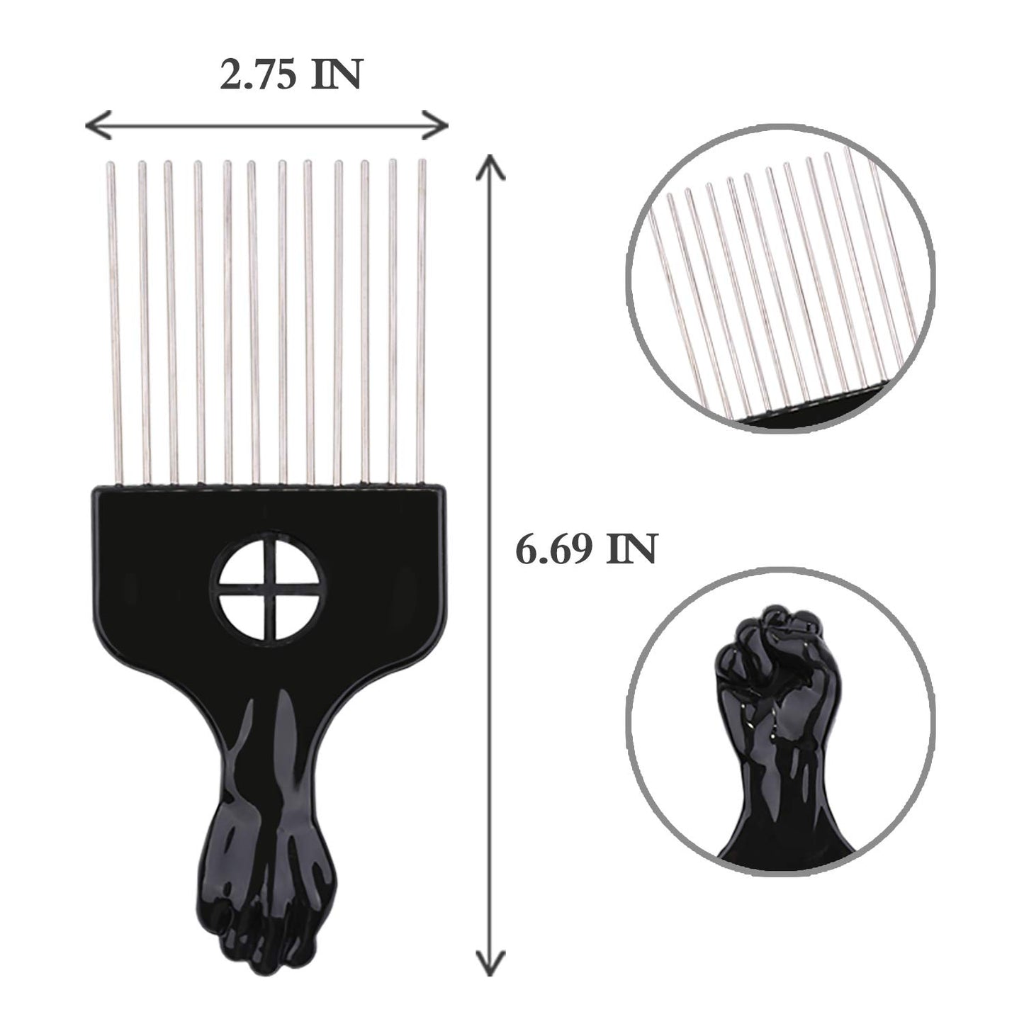 LEADUWAY Hair Pick, Hair Comb, Metal Pick Comb, Detangle Wig Braid Hair Styling Comb, Black, 1 PACK