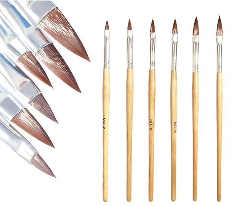 Nail art Brush 6PCS Professional nylon Acrylic Nail Brush Powder Manicure Pedicure Wood Handle 3D Painting Drawing Professional Brush UV Gel Carving Beauty & Personal Care cutegodess