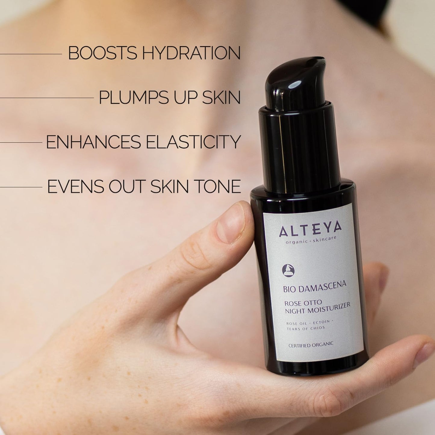 Alteya Organics Night Moisturizer Certified Organic Skin Care 1.7 Fl Oz/50 mL Bio Damascena Award-Winning Face Cream With Organic Bulgarian Rose Oil