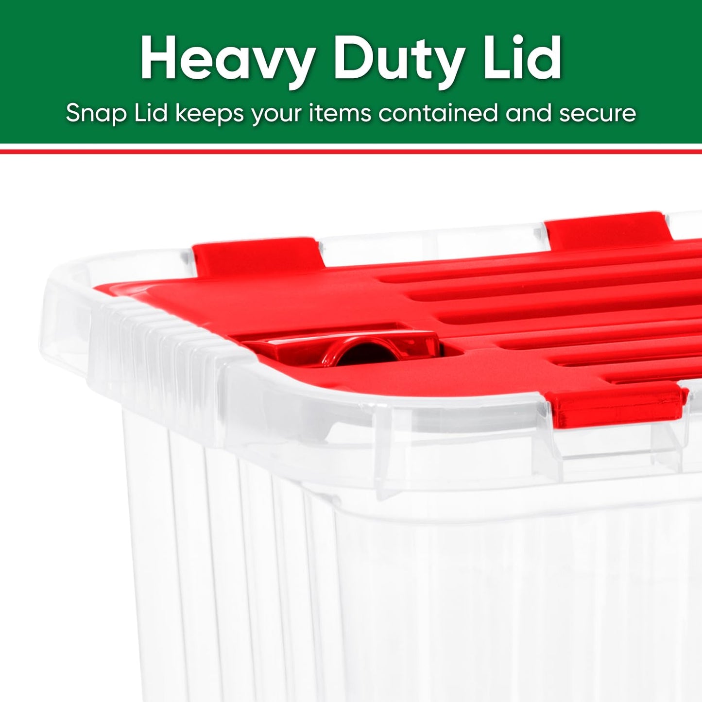 Superio Christmas Storage Box with Red Hinged Lids, Plastic Container Bins for Organizing with Attached Lid, Stackable Crates, BPA Free, Organizers…