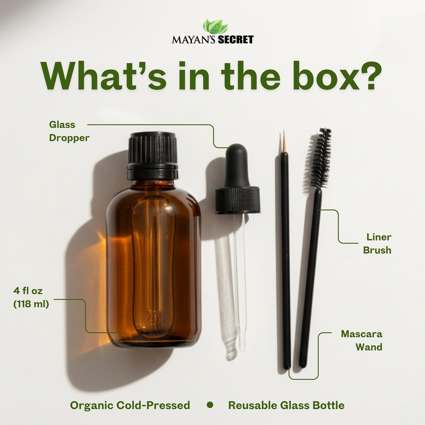 Mayan's Secret - Pure Cold-Pressed Castor Oil Organic Hexane-Free Unrefined 4 fl oz Glass Bottle - Natural Castor Oil for Hair Growth, Eyelashes