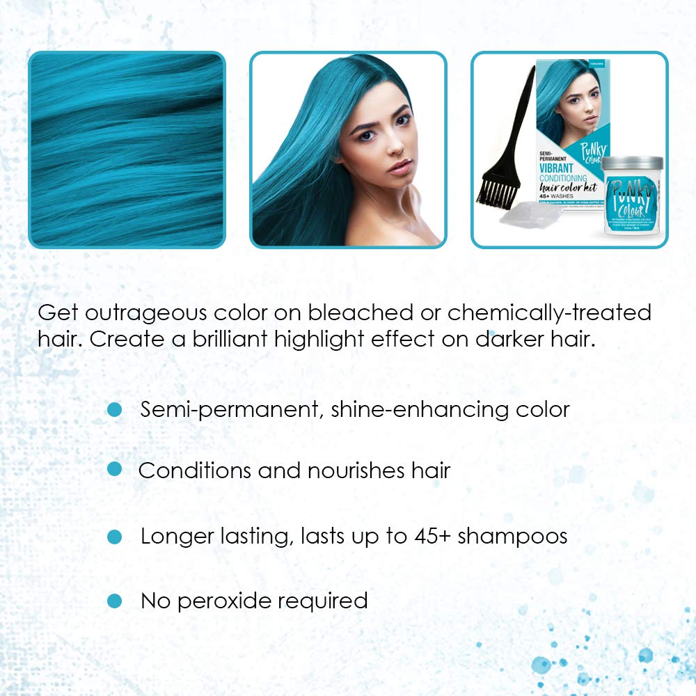 Punky Colour Box Kit Turquoise Semi Permanent Hair Color - Vegan, Cruelty-Free Conditioning Hair Dye, Lasts Up to 35 Washes