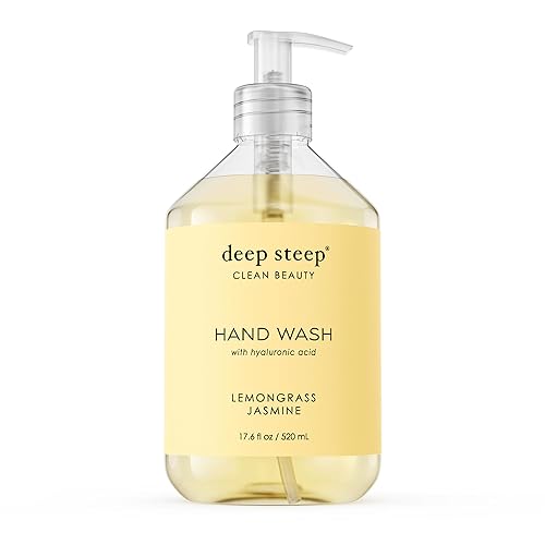 Deep Steep Liquid Hand Wash, Lemongrass Jasmine, 17.6 oz - Moisturizing Cleanser with Olive Oil, Aloe Vera, Glycerin & Hyaluronic Acid - Vegan, Clean