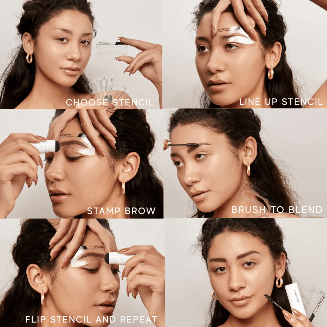 MADLUVV Brow Stamp Kit with Brow Stencils - Easy Eyebrow Shaper for Natural-Looking Brows - Popular Eyebrow Stencil Kit Used by Professionals - 9