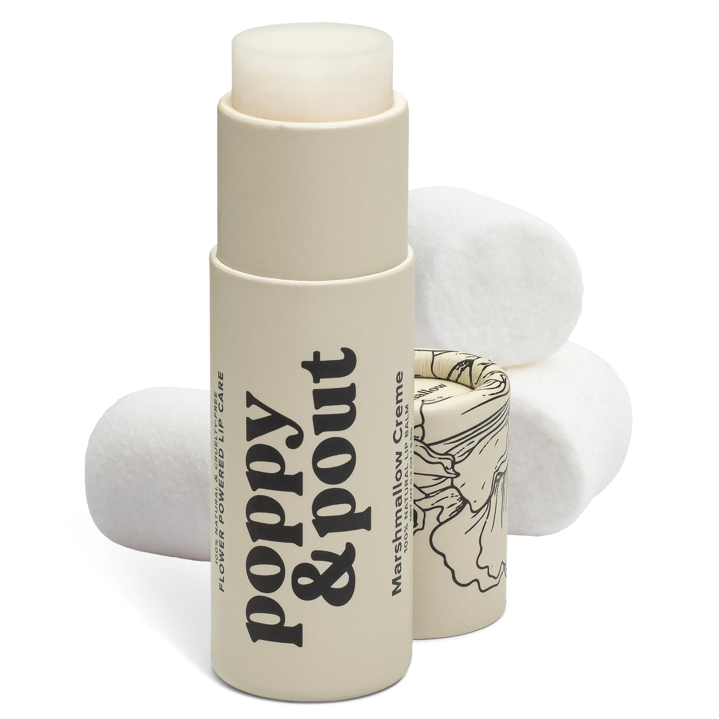 Poppy & Pout Marshmallow Creme Jumbo Lip Balm | All Natural Lip Balms & Moisturizers | Hydrates with Beeswax, Vitamin E, Organic Coconut Oil |