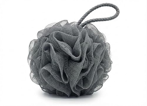 SPHTOEO Bath Shower Sponge Loofah - Extra Rich Lather Body Sponge for Shower, Soft & Comfortable Bath Pouf for Gentle Daily Cleansing?Gray (White