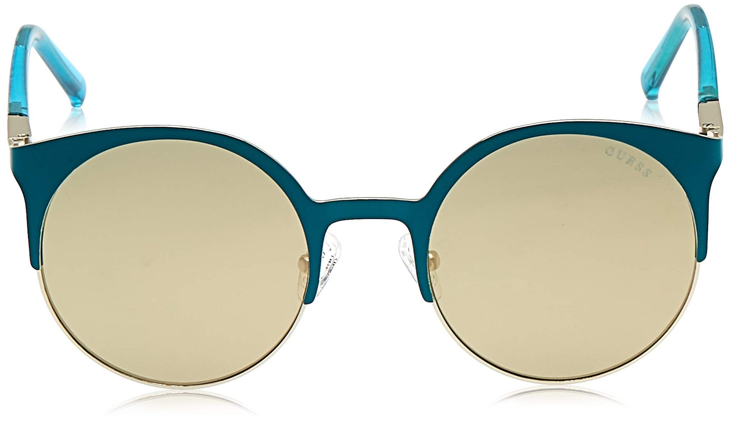 GUESS Women's Gu3036 GU3036 Round Sunglasses, turquoise & brown mirror, 51 mm