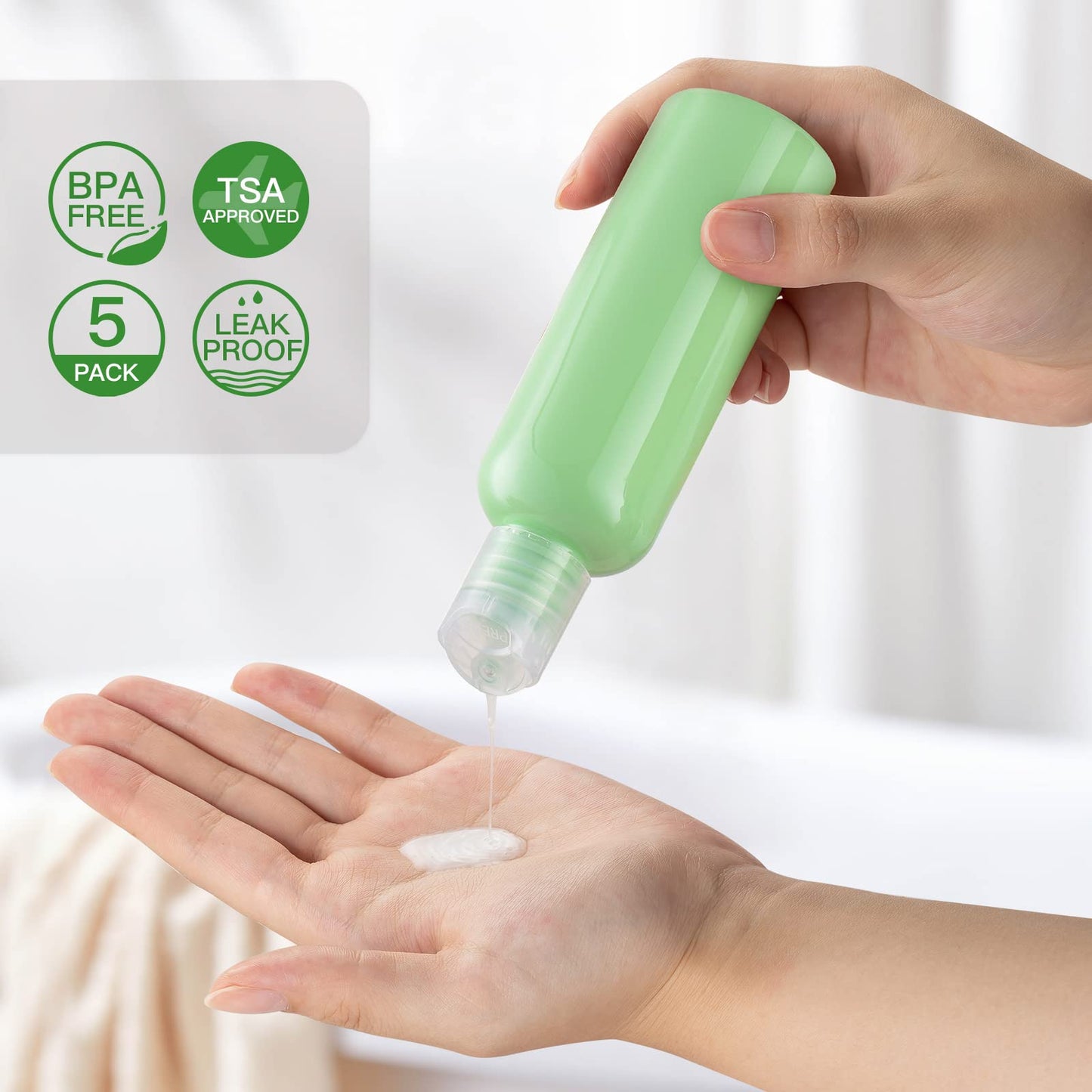 Travel Bottles for Toiletries 3.4 oz - Travel Size Containers for Shampoo Plastic - Small Empty Lotion Squeeze Bottle for Liquid TSA Approved - Leak