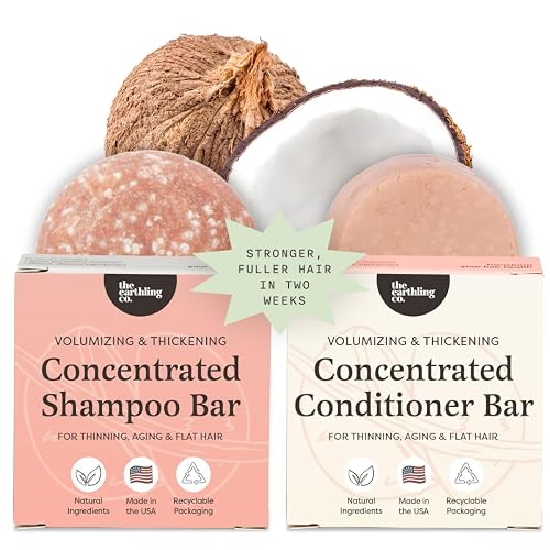 The Earthling Co. Volumizing Shampoo & Conditioner Bar Set For Thickening, Fullness, Strength, and Growth - Sulfate, SIlicone, Paraben Free for Thin