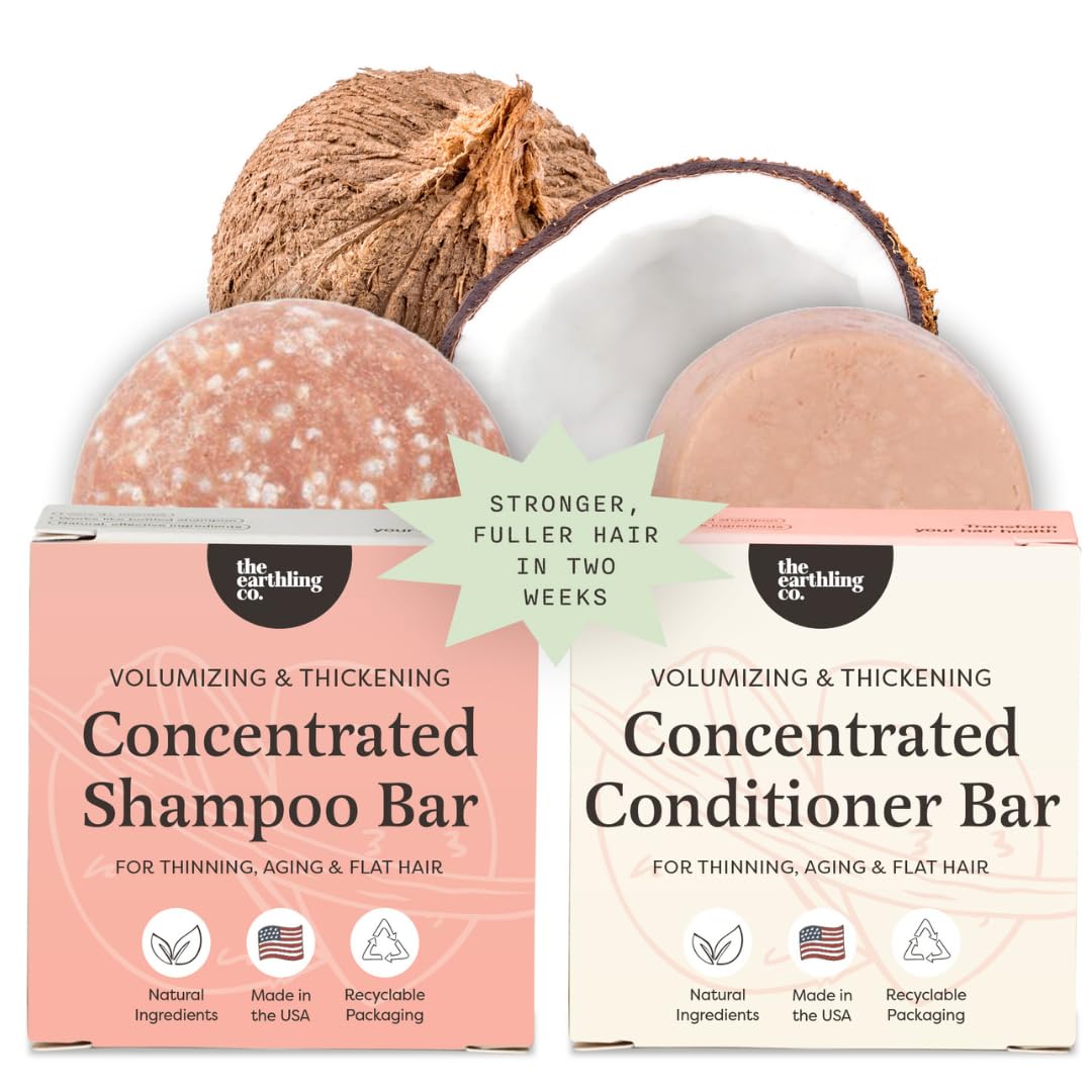 The Earthling Co. Volumizing Shampoo & Conditioner Bar Set For Thickening, Fullness, Strength, and Growth - Sulfate, SIlicone, Paraben Free for Thin
