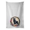 Caroline's Treasures Schipperke and Flowers Kitchen Towel Set of 2 White Dish Towels Decorative Bathroom Hand Towel for Hand, Face, Hair, Yoga, Tea…