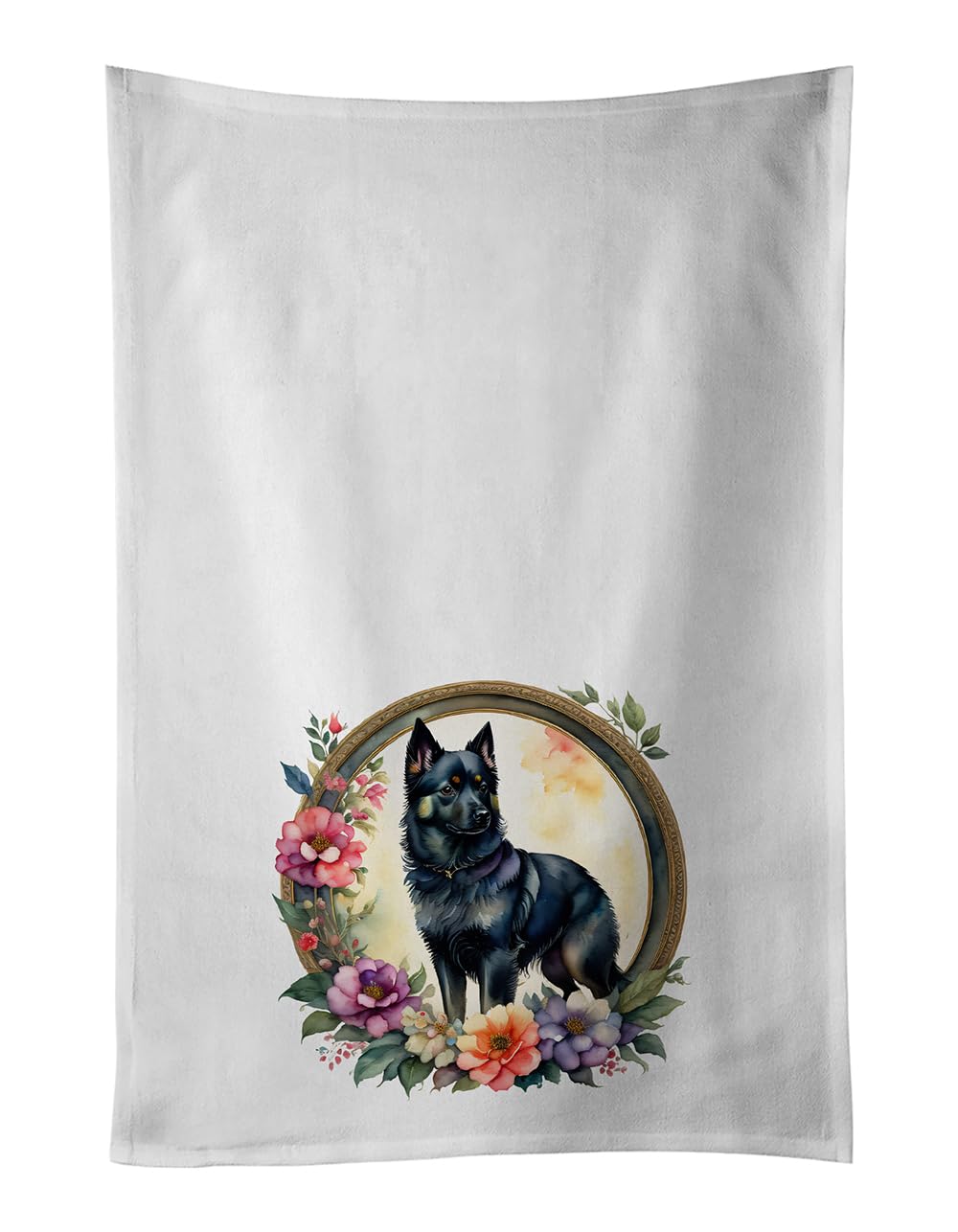 Caroline's Treasures Schipperke and Flowers Kitchen Towel Set of 2 White Dish Towels Decorative Bathroom Hand Towel for Hand, Face, Hair, Yoga, Tea…